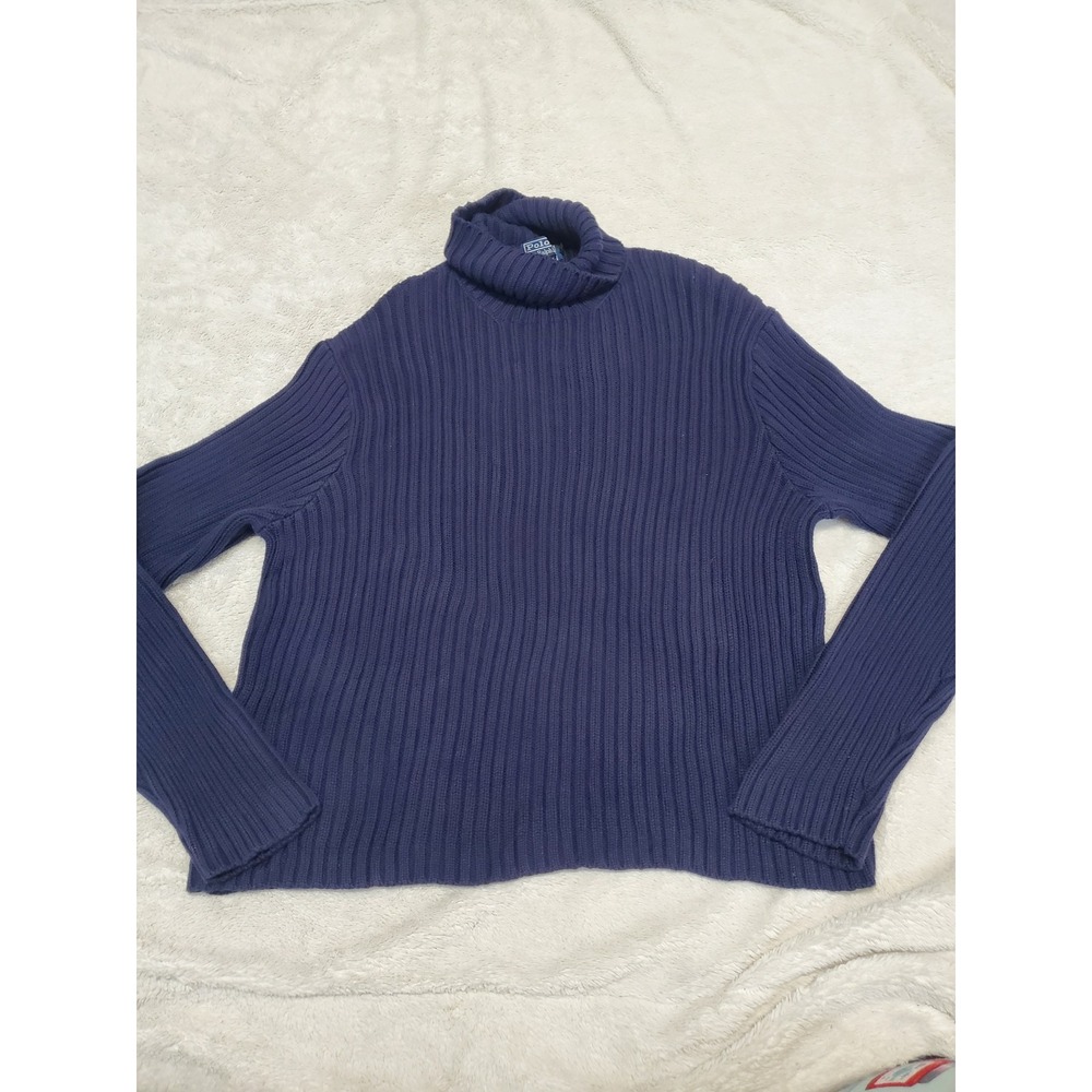 Polo Ralph Lauren Navy Blue Turtleneck‎ Knit Sweater Women XL Heritage Fisherman